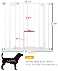 Barreira de Segurança para Cães Animais de Estimação 74-80cm para Escadas Portas e Corredor com Porta com Fechamento Automático e Sistema de Duplo Blo