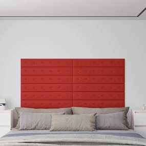 344000 vidaXL Painel parede 12 pcs 90x15 cm couro art. 1,62 m² vermelho tinto