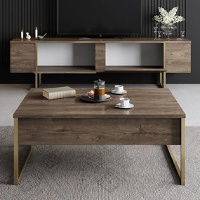 Conjunto de Mobiliário de Sala Luxe Set – Nogueira e Dourado – TV Stan
