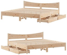 Estrutura de cama c/ gavetas 200x200 cm madeira de pinho maciça