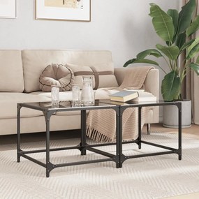 vidaXL Mesas de centro c/ topo em vidro preto 2 pcs 50x50x40 cm aço