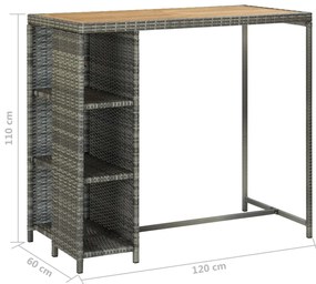 5 pcs conjunto de bar p/ jardim c/ almofadões vime PE cinzento