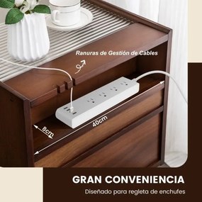 Mesa de cabeceira de bambu e rattan com gaveta e pernas de madeira maciça  43 x 35 x 50 cm Castanho