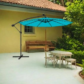 Guarda-sol Solar 3M com 40 Lâmpadas Painel Solar Ajuste de Inclinação com Base Cruzada (SEM PESOS) Iluminado para Pátio Jardim Turquesa