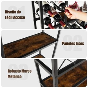 Garrafeira industrial para 27 garrafas  81 x 23 x 166 cm com diferentes compartimentos para vinho 3 filas de porta-copos Castanho Rústico + Preto