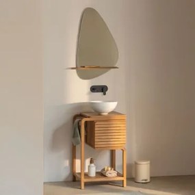 Conjunto De Móveis De Banheiro Em Madeira De Teca Bradley Cerâmica Branca Redonda Ø30 Cm Calgari & Irregular Com Prateleira De Madeira 55x85 - Sklum