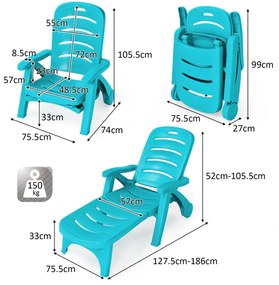 Espreguiçadeira dobrável para jardim, cadeira reclinável ajustável ao ar livre com rodas resistentes em 5 posições, pátio, piscina, praia, verde