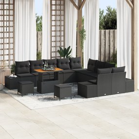 Conjunto de Sofá de Jardim vidaXL de 13 Peças com Almofadas Preto Rattan Sintético Acácia