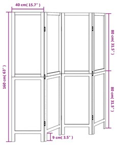 Biombo c/ 4 painéis madeira de paulownia maciça castanho-escuro