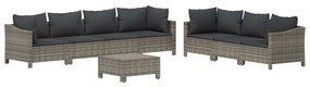 8 pcs conjunto lounge de jardim c/ almofadões vime PE cinzento