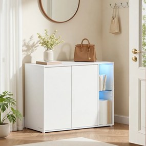 Armário de arrumação 39,1 x 100,1 x 71,1 cm com iluminação e prateleira de vidro, montagem rápida sem ferramentas branco
