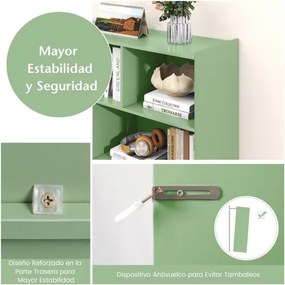 Estante de 3 níveis 122 x 32 x 93 cm com prateleiras de arrumação e 8 cubos, cor verde-oliva