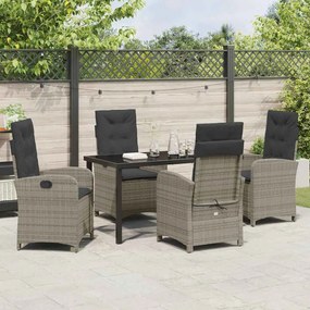 Conjunto de Jantar de Jardim de 5 Peças com Almofadas Cinza Rattan Pol