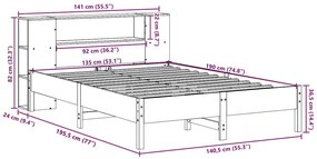 Cama com estante sem colchão 135x190 cm pinho maciço