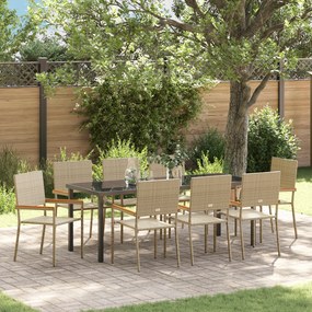 vidaXL Conjunto de Jantar de 9 Peças Bege em Rattan Poliéster