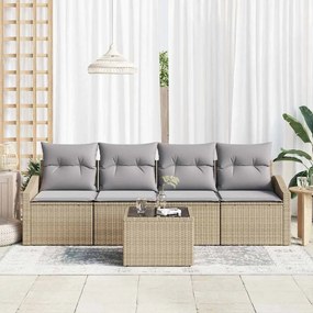 Conjunto de Jantar de Jardim de 5 Peças com Almofadas em Rattan Poliés