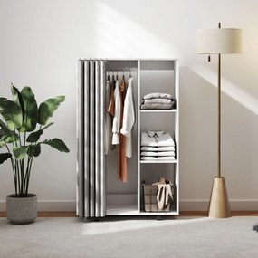 Guarda-roupa móvel com 4 rodas, com varão para cabides e prateleiras abertas, branco