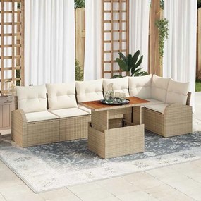 Conjunto de Sofá de Jardim vidaXL de 7 Peças com Almofadas Bege Vime PE