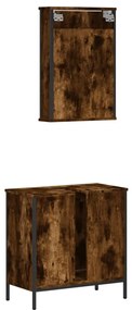 2 pcs conj. móveis casa de banho derivados madeira cor fumado