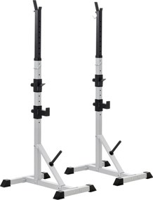 Suporte para Barras de Pesos Ajustável 2 Peças de Aço Treino em Casa Peso 200 kg 58,5x75,5x136-176 cm  Prata e Preto
