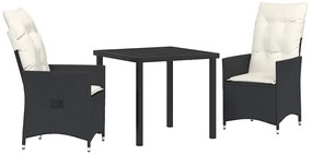 Conjunto de Jantar de Jardim com 3 Peças e Almofadas em Poly Rattan Pr