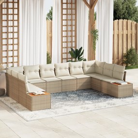 vidaXL Conjunto de Sofás para Jardim com Almofadas Bege Vime PE Acácia