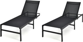 Conjunto de 2 Espreguiçadeiras de Terraço, 64 x 198 x 67-103 cm, Encosto Reclinável em 6 Níveis, Preto