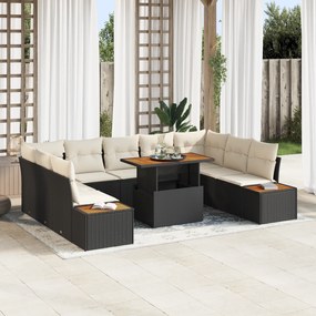 Conjunto de Jantar para Jardim com 10 Peças e Almofadas Preto em Ratta