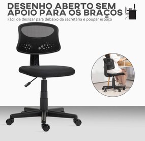 Cadeira de Escritório sem Apoio para os Braços com Encosto de Malha Respirável Altura Ajustável 43x48x78-88 cm Preto