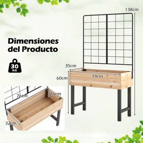 Floreeira elevada de jardim 79 x 35 x 138 cm com treliça Caixa para flores em madeira de abeto para terraço, pátio e varanda Natural