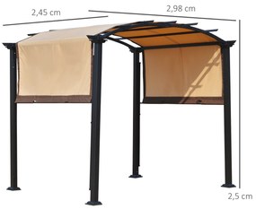 Pergola 3x2,5 m com teto retrátil para jardim pátio Terraço Tecido de poliéster parafusado resistente aos raios UV Bege