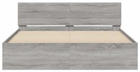 Estrutura cama c/ cabeceira/luzes LED 150x200cm cinzento sonoma