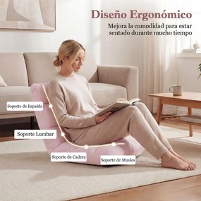 Cadeira de Chão Dobrável, 104 x 53 x 15 cm, Encosto Ajustável em 14 Posições, Rosa-claro