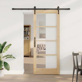 Conjunto de Porta Deslizante vidaXL com Ferragens 83x202 cm Madeira Sólida de Pinho