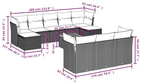 11 pcs conjunto sofás de jardim c/ almofadões vime PE preto