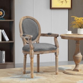 Cadeira de sala de jantar e de sala de estar com medallão, estilo Luís XVI, em madeira maciça patinada e esculpida, com estofo em linho cinzento