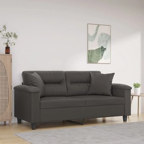 vidaXL Sofá 2 lugares c/ almofadas/almofadões 140cm couro artif. cinza