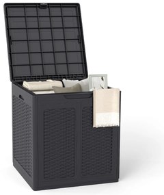 Caixa de armazenamento exterior de 145 L 56 x 56 x 60,5 cm Recipiente de PP com padrão de rattan e tampa com fechadura castanho