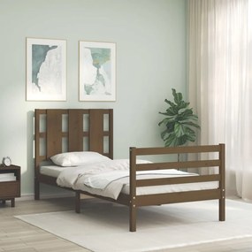 Estrutura cama cabeceira 100x200cm madeira maciça castanho-mel