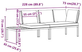 2 pcs conjunto de sofás p/ jardim c/ almofadões alumínio preto