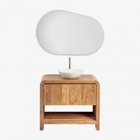 Conjunto De Móvel De Casa De Banho Em Madeira Vacry Castanho Acácia & Cimento Redondo Branco Ø40 Cm Zavion & Oval Led E - Sklum