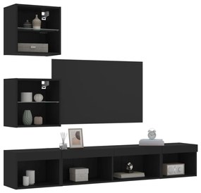 vidaXL 5 pcs móveis de parede p/ TV c/ LEDs derivados de madeira preto
