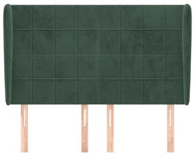 Cabeceira cama c/ abas veludo 147x23x118/128 cm verde-escuro