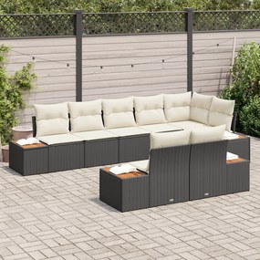 Conjunto de Sofá de Jardim vidaXL 8 Peças com Almofadas Preto Rattan S