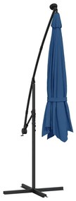 Guarda-sol de jardim cantilever com luzes LED 350 cm azul-ciano