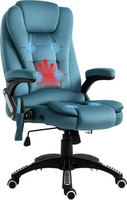 Cadeira de Escritório com 6 Pontos de Massagem Reclinável até 130° com Função de Aquecimento 68x72x110-120 cm Azul