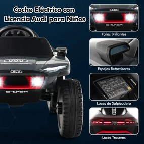 Carro elétrico para crianças Audi 12V com controle remoto Luzes LED 4 molas de suspensão para crianças com mais de 3 anos Cinza