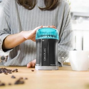 Moinho de Café e Especiarias Compacto TitanMill 200, 200 W, Lâminas revestidas a titânio, 50 g de capacidade, 10 chávenas de café, Tigela de aço escov