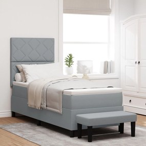 Cama Box Spring com Colchão e Banco Cinza Claro 80x200 cm Tecido