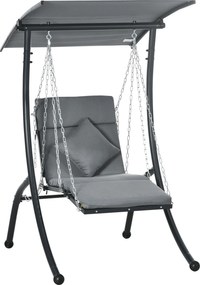 Outsunny Espreguiçadeira suspensa, toldo inclinável, incl. almofada de assento, travesseiro, estrutura de aço, cinza escuro, 108 x 145 x 169 cm | Aosom Portugal